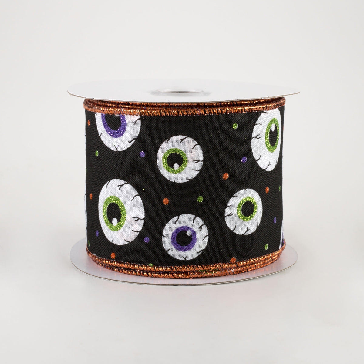 2.5" Eyeballs Ribbon: Black, Purple, Lime, Orange (10 Yards)
