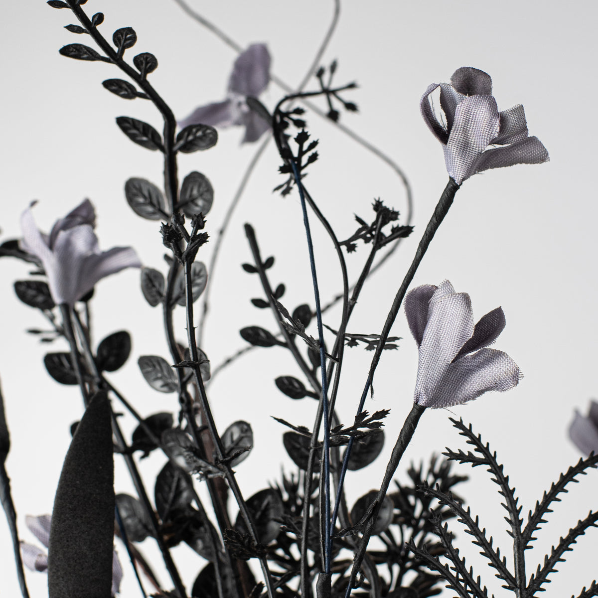 24" Fabric Flower, Leaf, Berry Spray: Black & Grey Lifestyle Photo