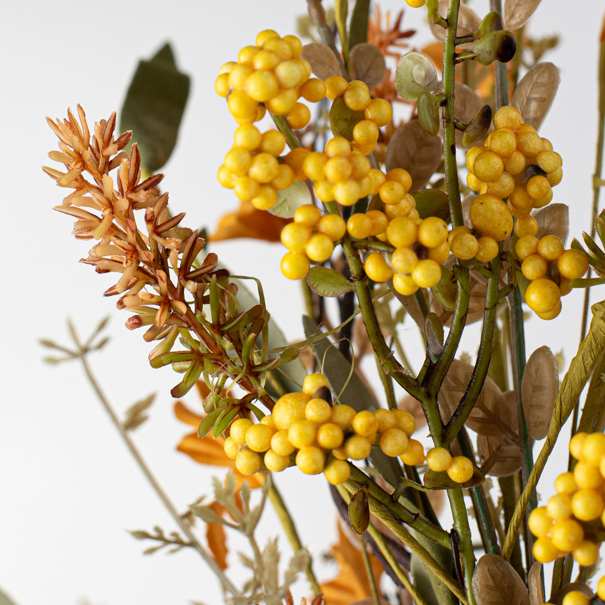 24" Fabric Flower, Leaf, Berry Spray: Mustard Yellow detail photo 4