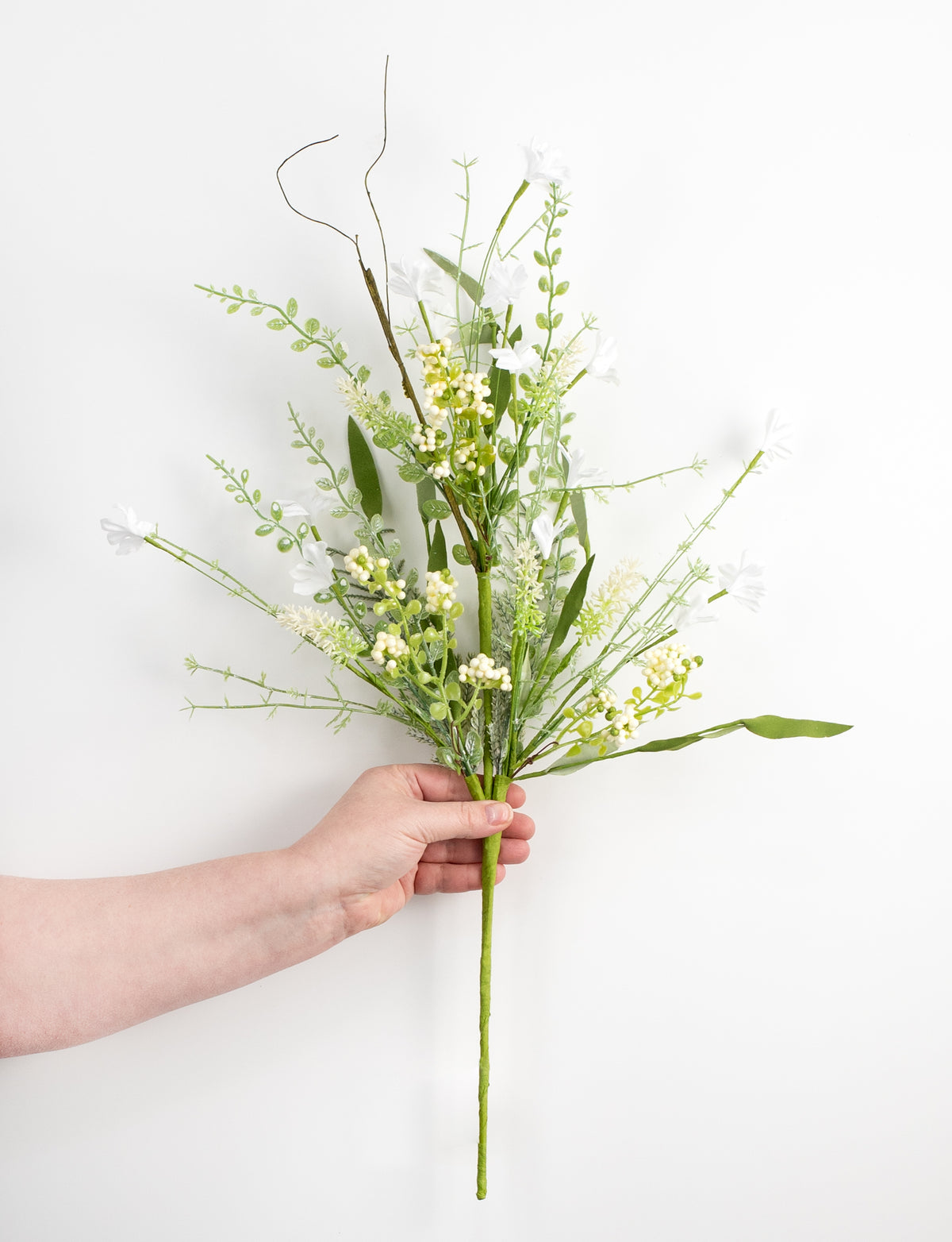 24" Fabric Flower, Leaf, Berry Spray: White detail photo 3