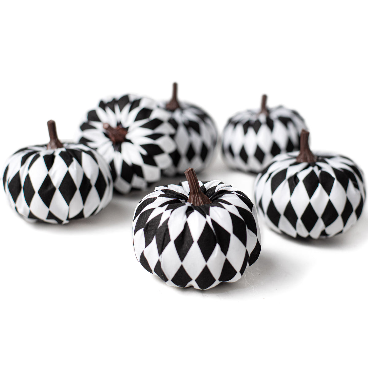 3" Fabric Harlequin Pumpkins: Black & White (Set of 6) Item Number: 56713BKWT