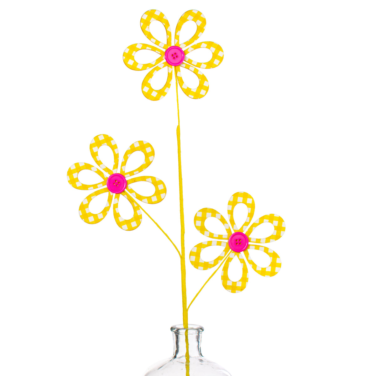26" Fabric Hollow Gingham Flower Spray: Yellow & Light Pink Item Number: MN021029