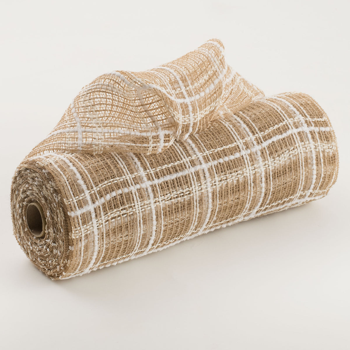 10" Fabric Plaid Mesh: Natural Jute, Cream & White Drift Item Number: XB105210-14