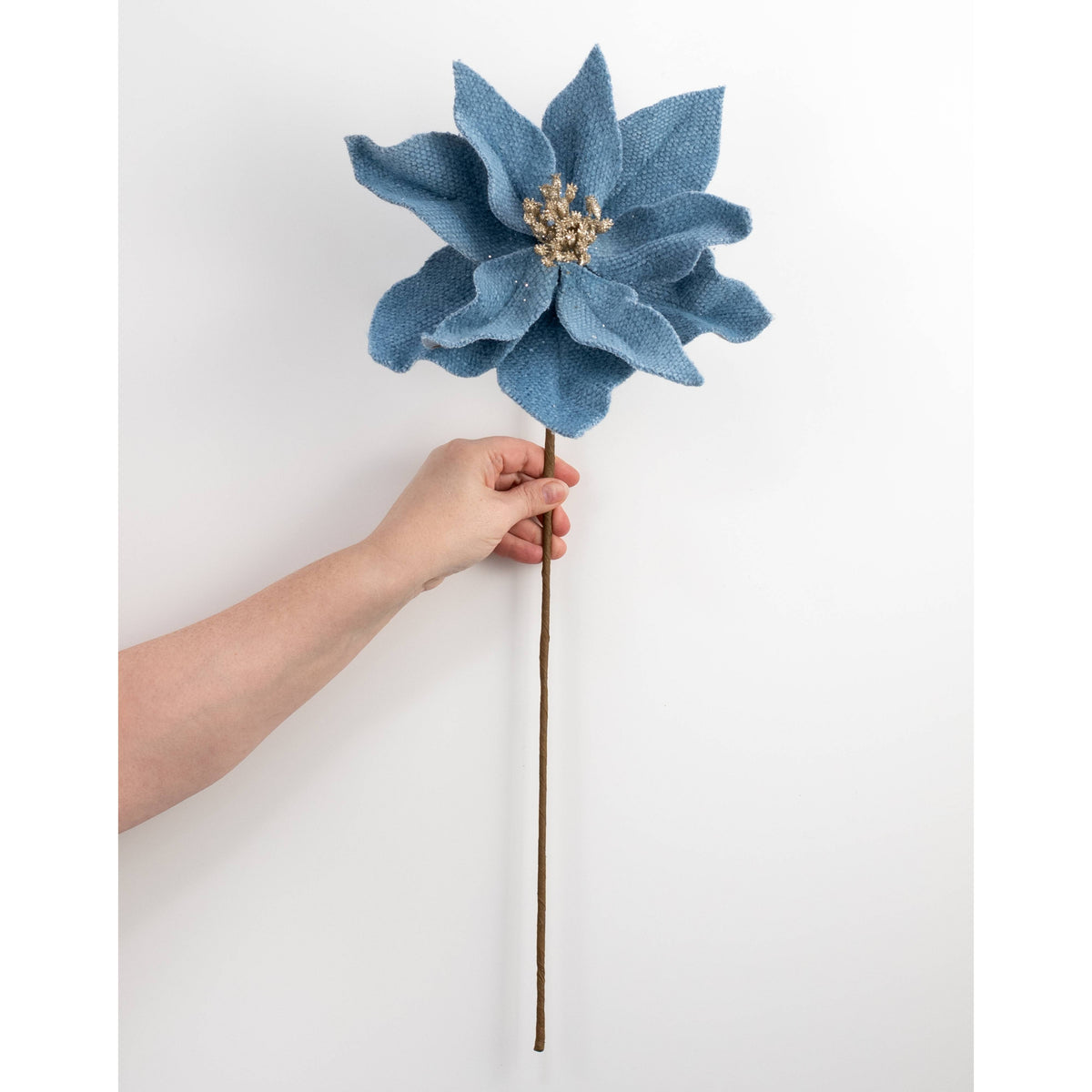 22" Fabric Poinsettia Flower Stem: Blue detail photo 3