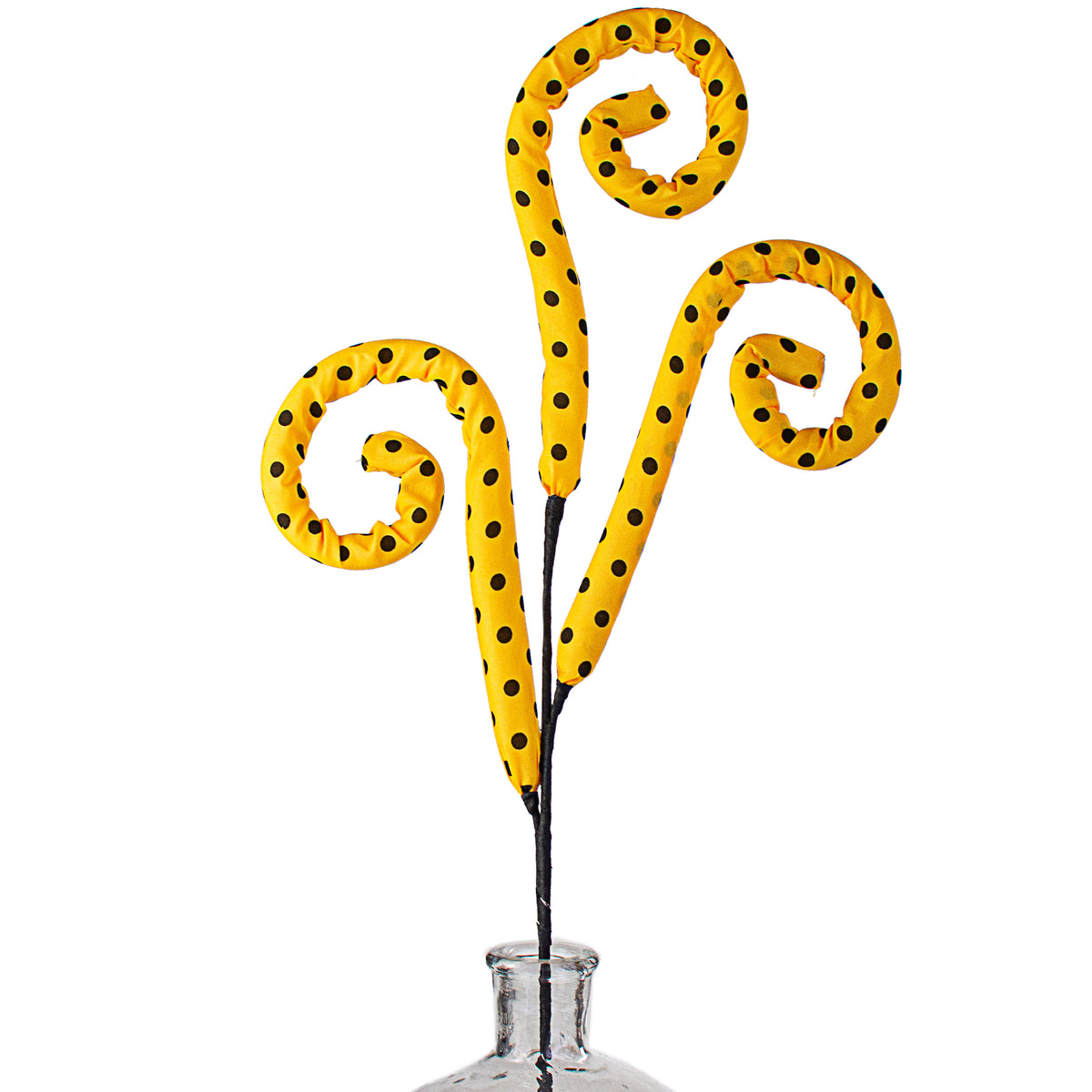 30" Fabric Polkadot Curly Spray: Yellow & Black Item Number: 62968YWBK