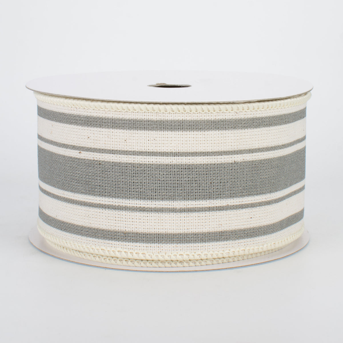 2.5" Farmhouse Stripe Ribbon: Cool Grey & Ivory (10 Yards)