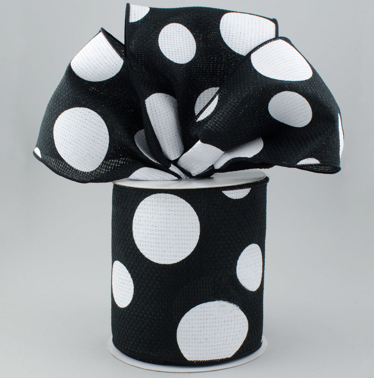 4" Faux Burlap Giant Polka Dot Ribbon: Black & White (10 Yards) Lifestyle Photo