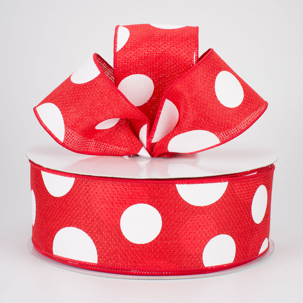 2.5" Faux Burlap Giant Polka Dot Ribbon: Red & White (50 Yards) Lifestyle Photo