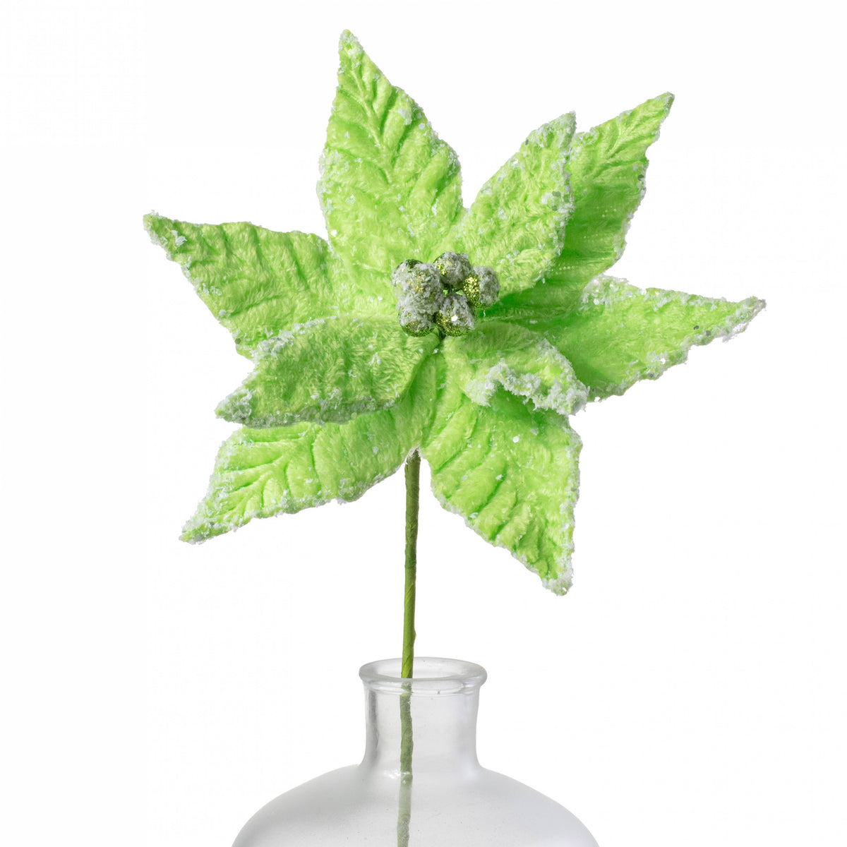 20" Faux Fur Poinsettia Pick: Lime Green Item Number: 86030GN