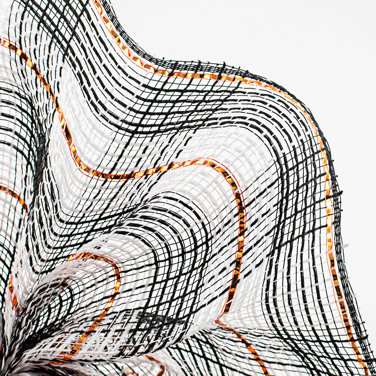10" Faux Jute Check Foil Mesh: Black, White, Orange Lifestyle Photo