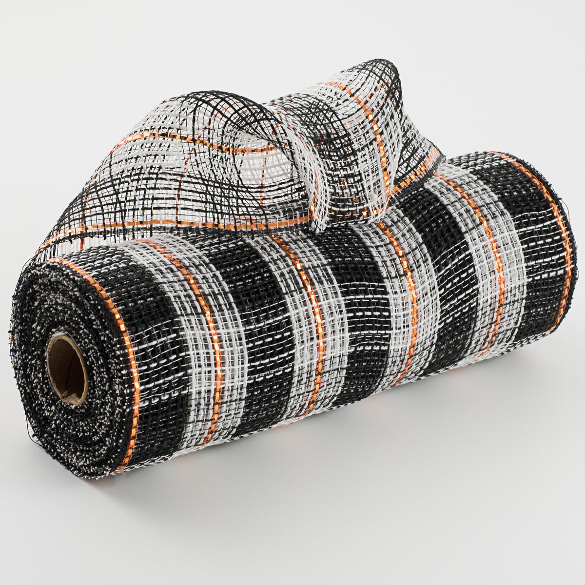 10" Faux Jute Check Foil Mesh: Black, White, Orange Item Number: RY8022T8