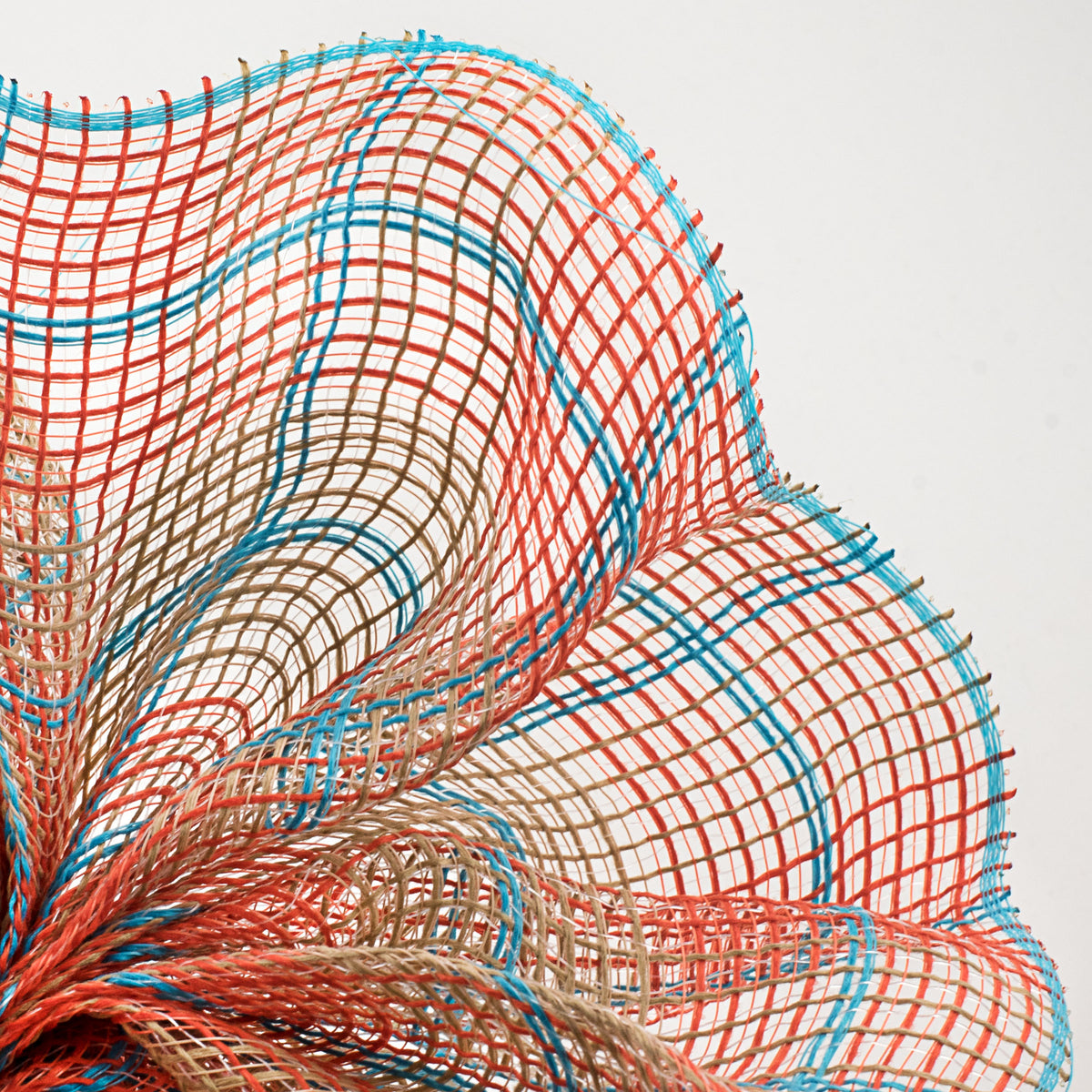 10" Faux Jute & Large Plaid Mesh: Orange, Natural, Turquoise Lifestyle Photo