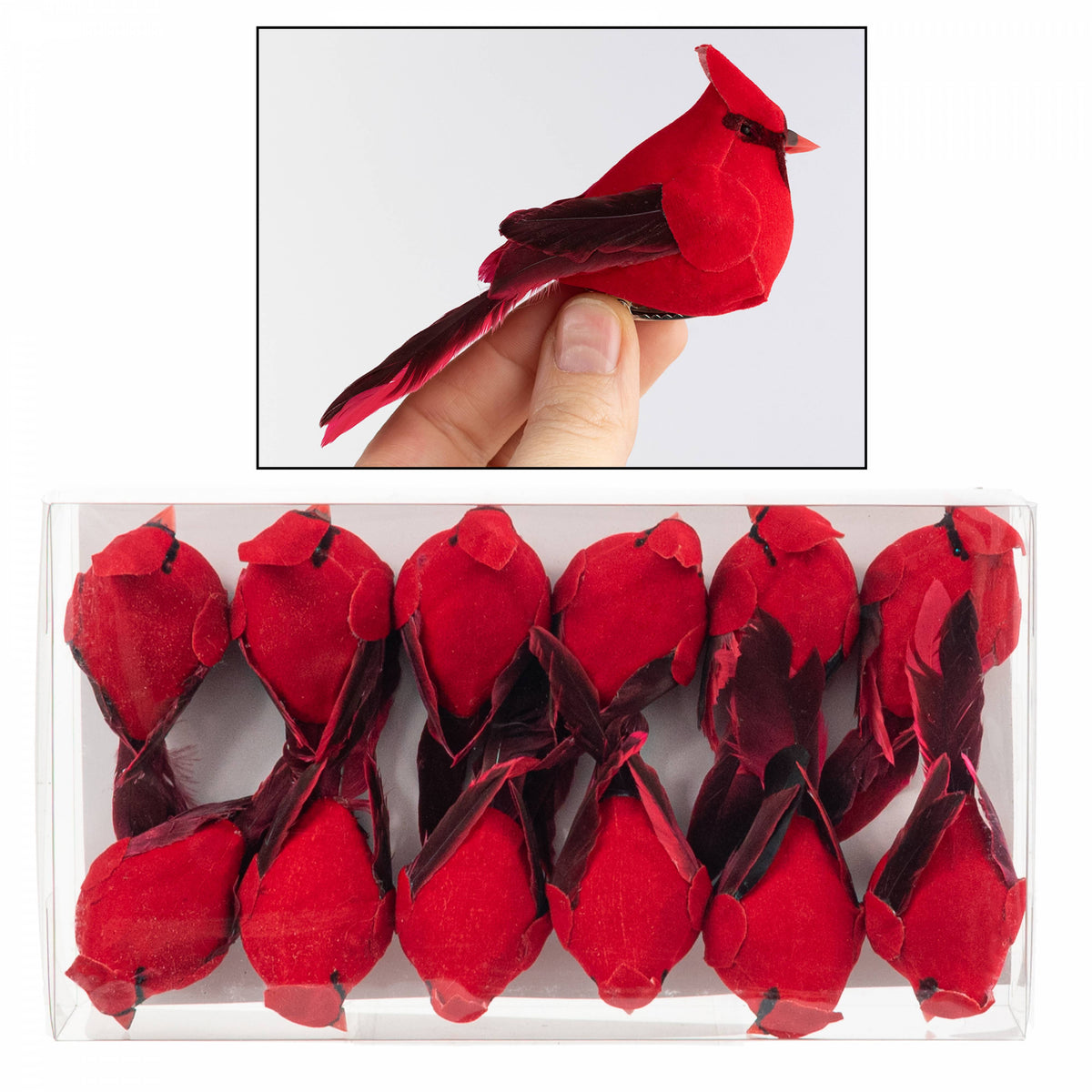 4" Feather Cardinal Clip Ornaments (Box of 12) Item Number: 4453356
