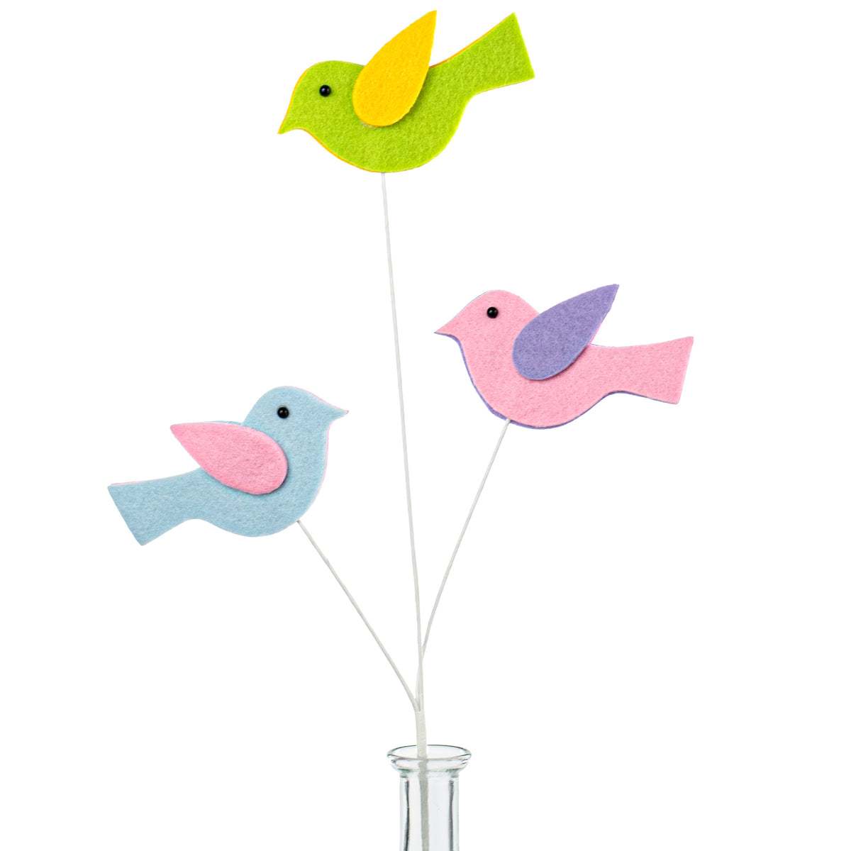 18" Felt Bird Spray: Pink, Lavender, Blue, Yellow, Green Item Number: MN0271