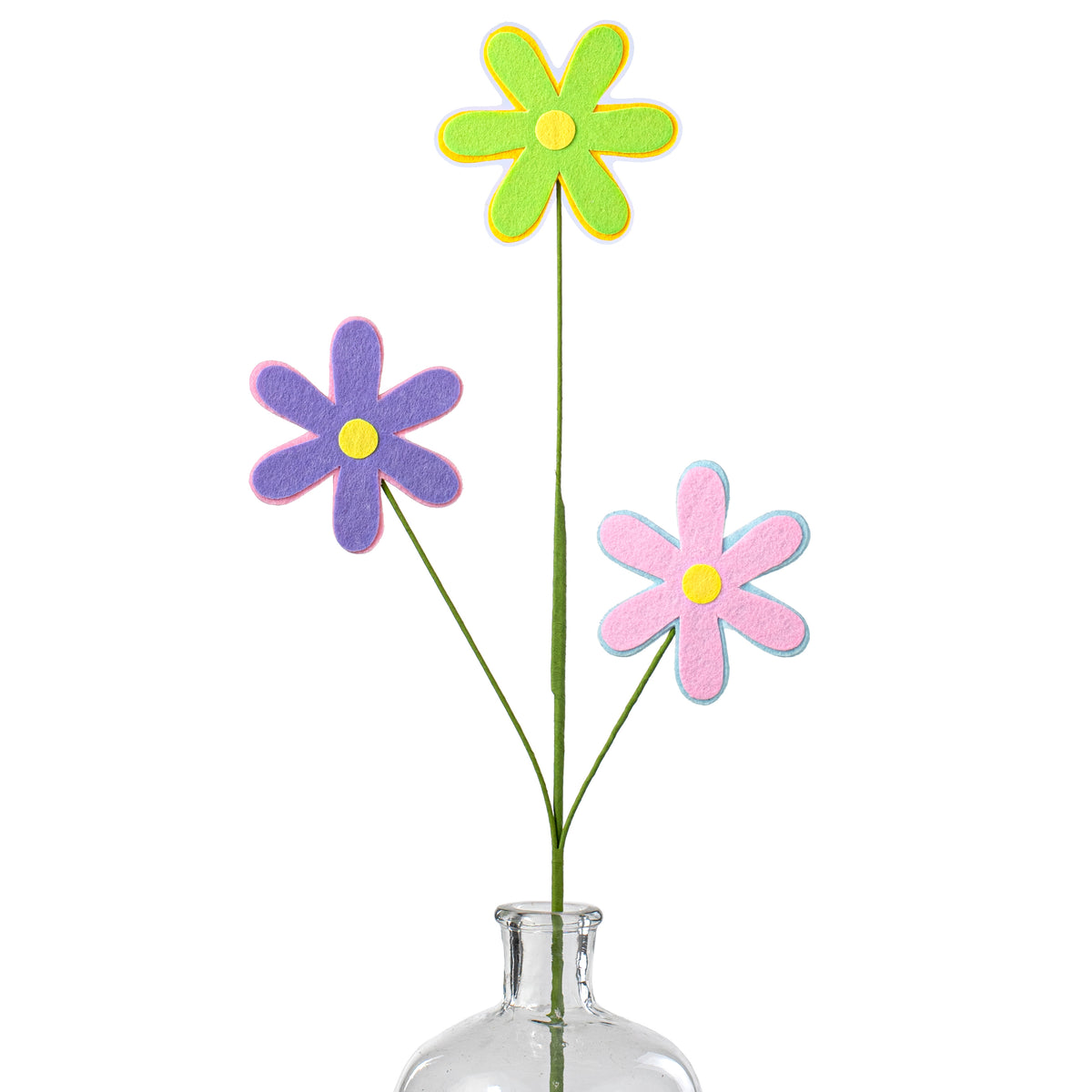 24" Felt Daisy Spray: Yellow, Green, Pink, Lavender, Light Blue Item Number: MN0270