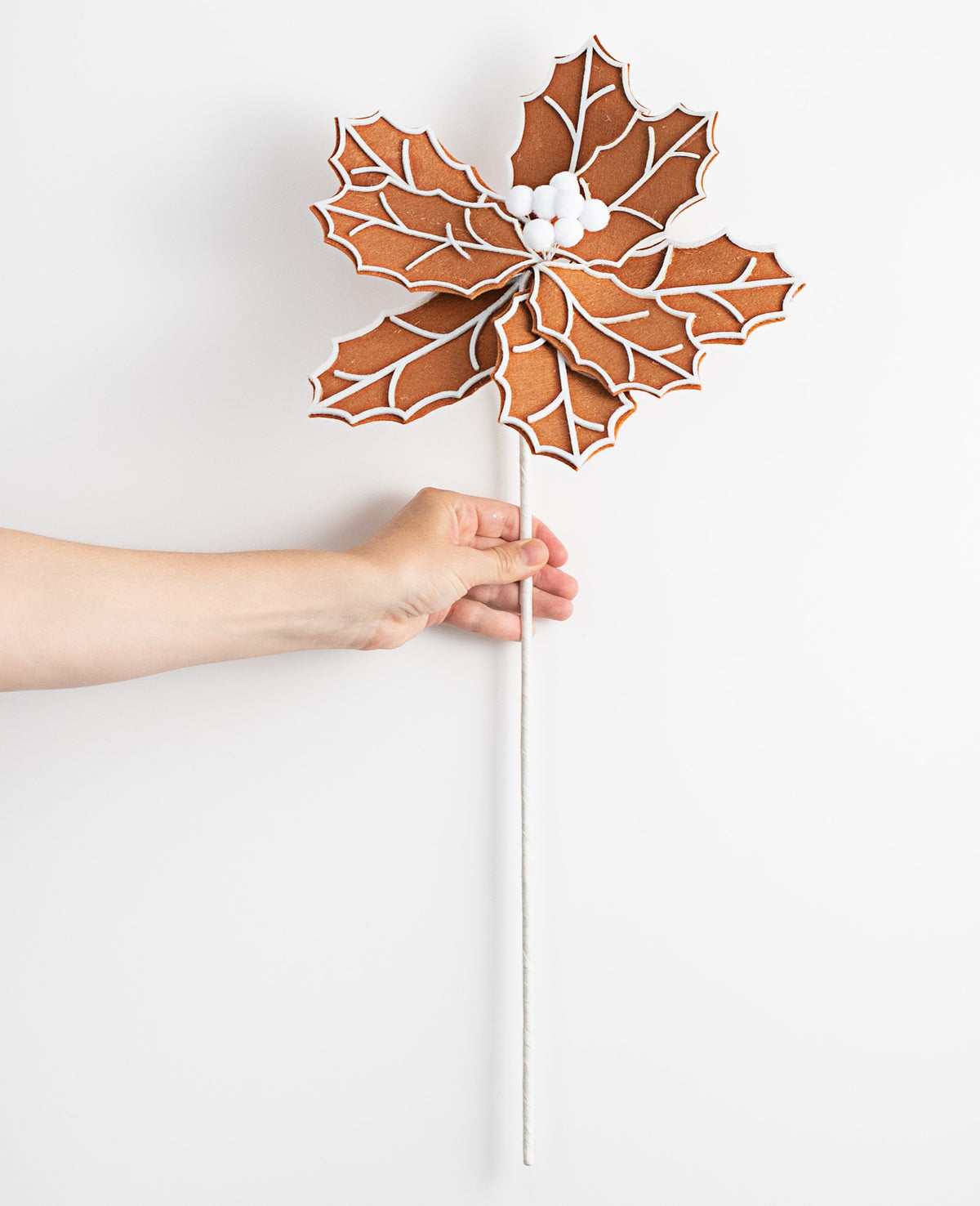22" Felt Holly Poinsettia Stem: Gingerbread detail photo 3