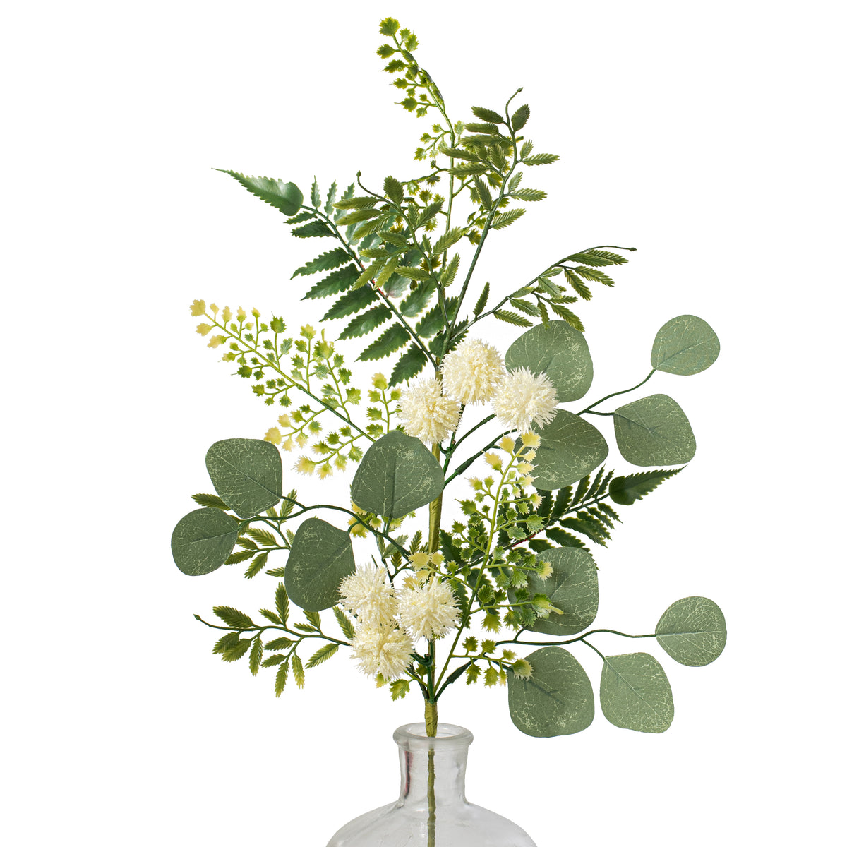28" Fern, Eucalyptus, Pom Pom Spray: Cream Item Number: 63537SP28