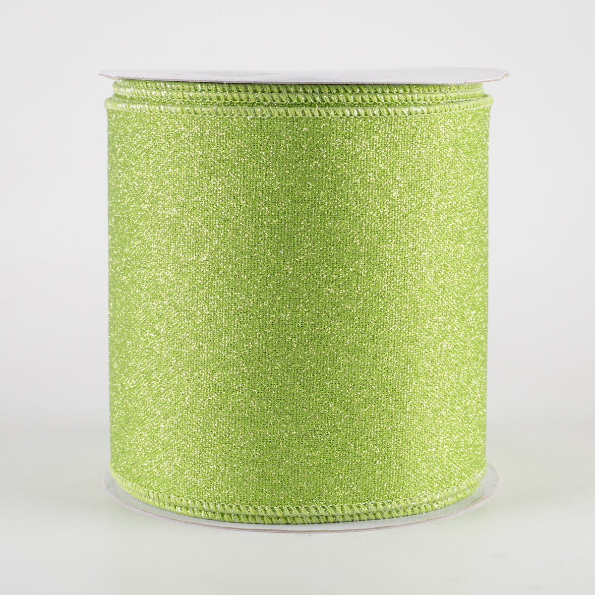4" Fine Glitter on Royal Ribbon: Light, Fresh Green (10 Yards)