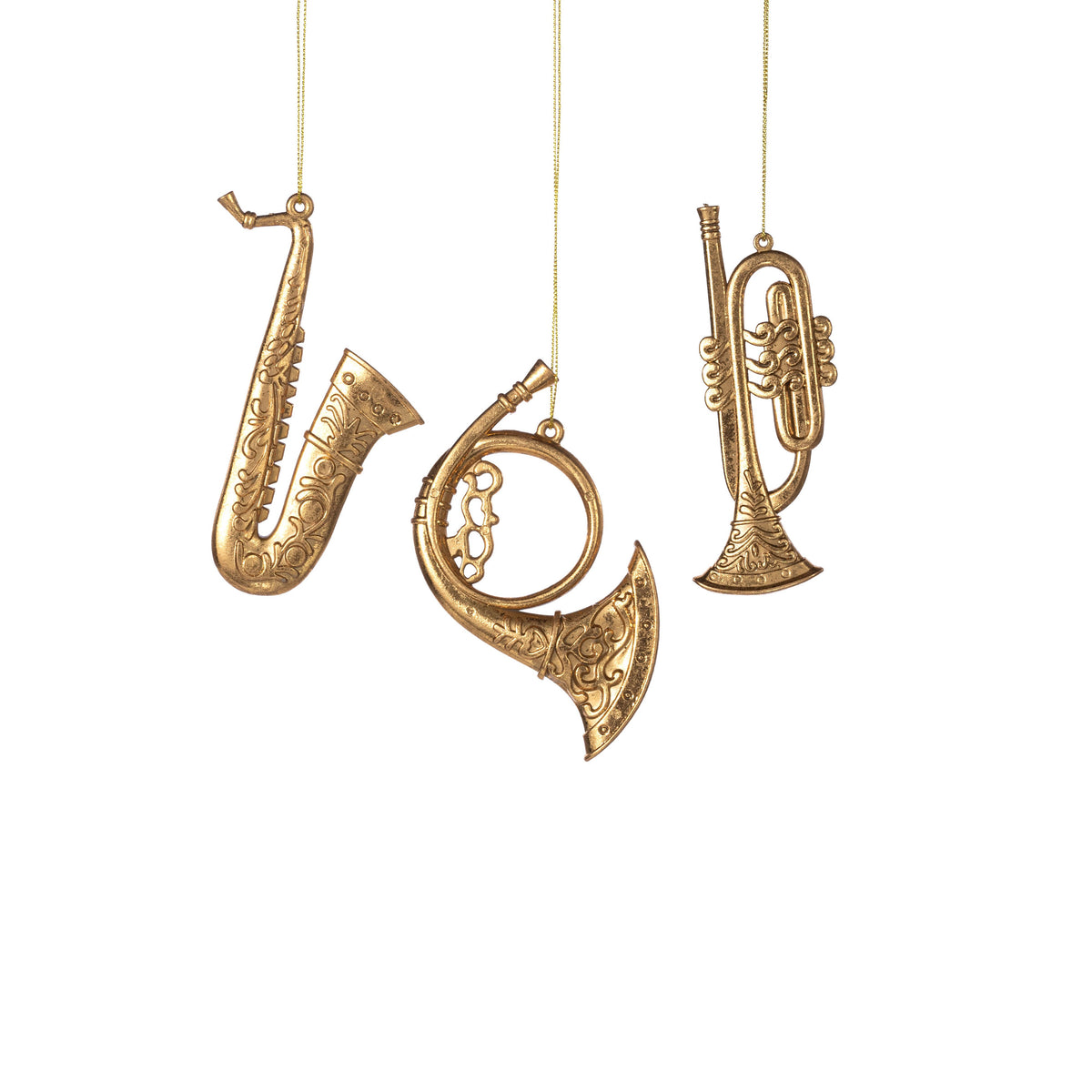 5" Flat Musical Instrument Ornaments: Gold (3 Assorted) Item Number: XJ745208