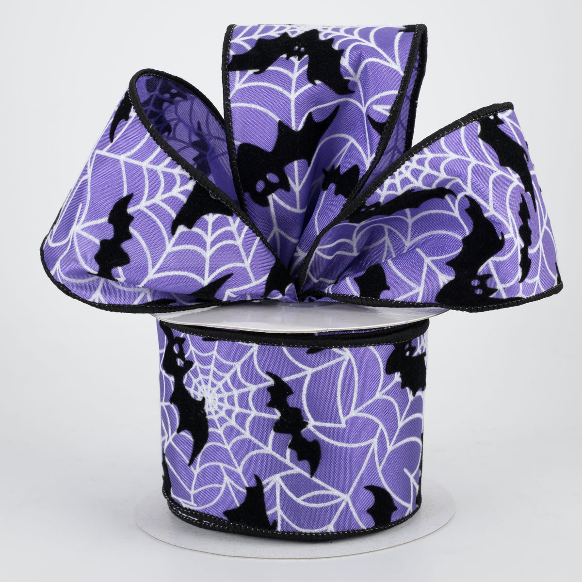 2.5" Flocked Bat & Spider Web Ribbon: Purple (10 yards) Lifestyle Photo
