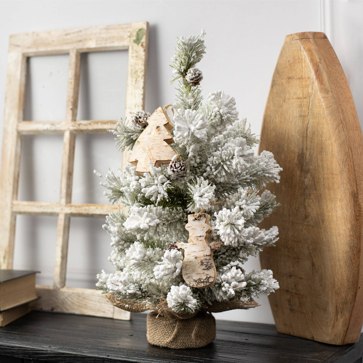 18" Flocked Dakota Pine Table Tree Lifestyle Photo
