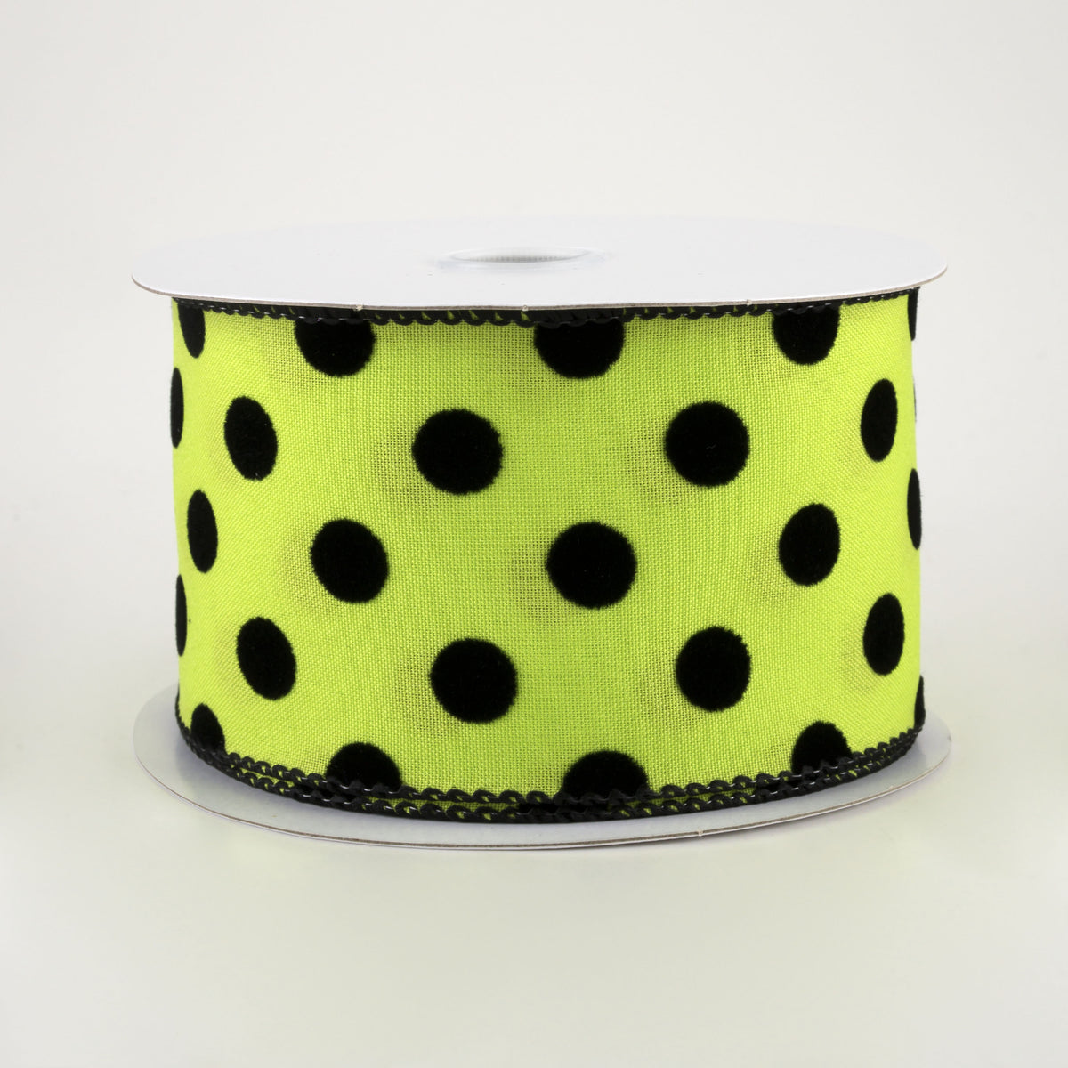 2.5" Flocked Dots Ribbon: Lime & Black (10 Yards)