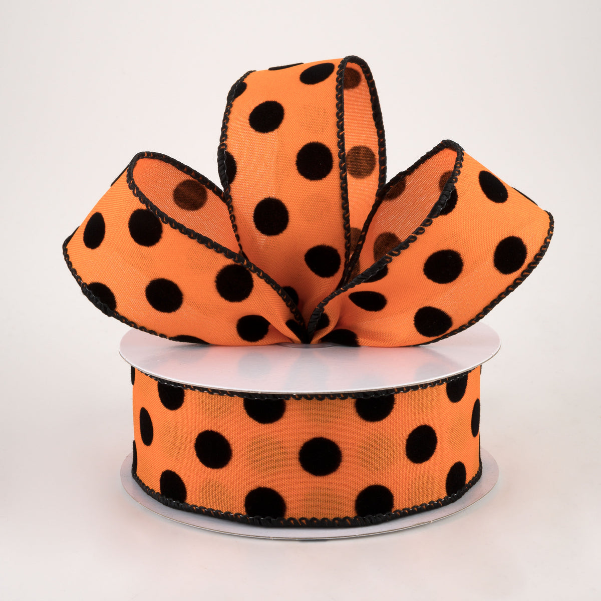 1.5" Flocked Dots Ribbon: Orange & Black (10 Yards) Lifestyle Photo