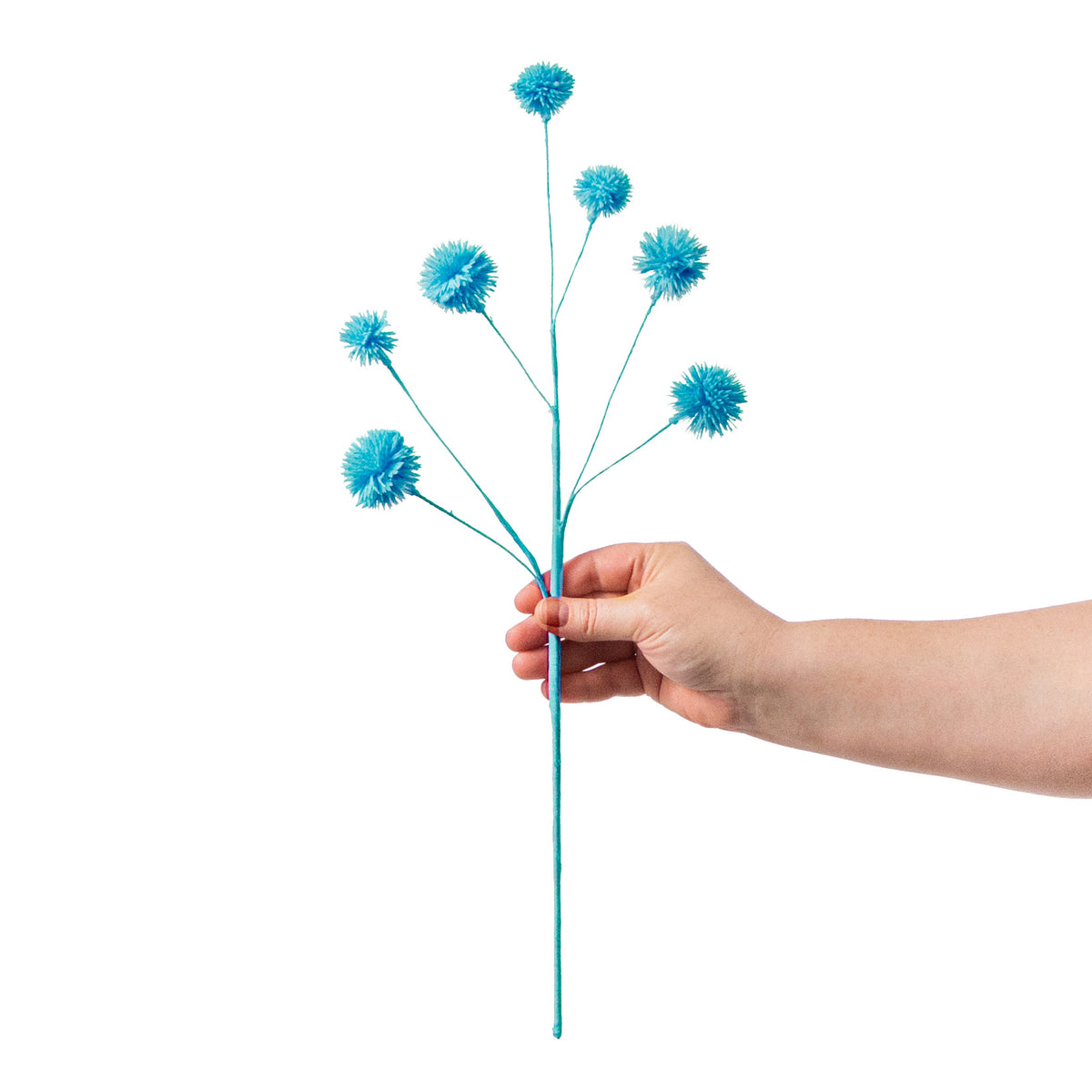 19" Flocked Pom Pom Spray: Blue detail photo 3