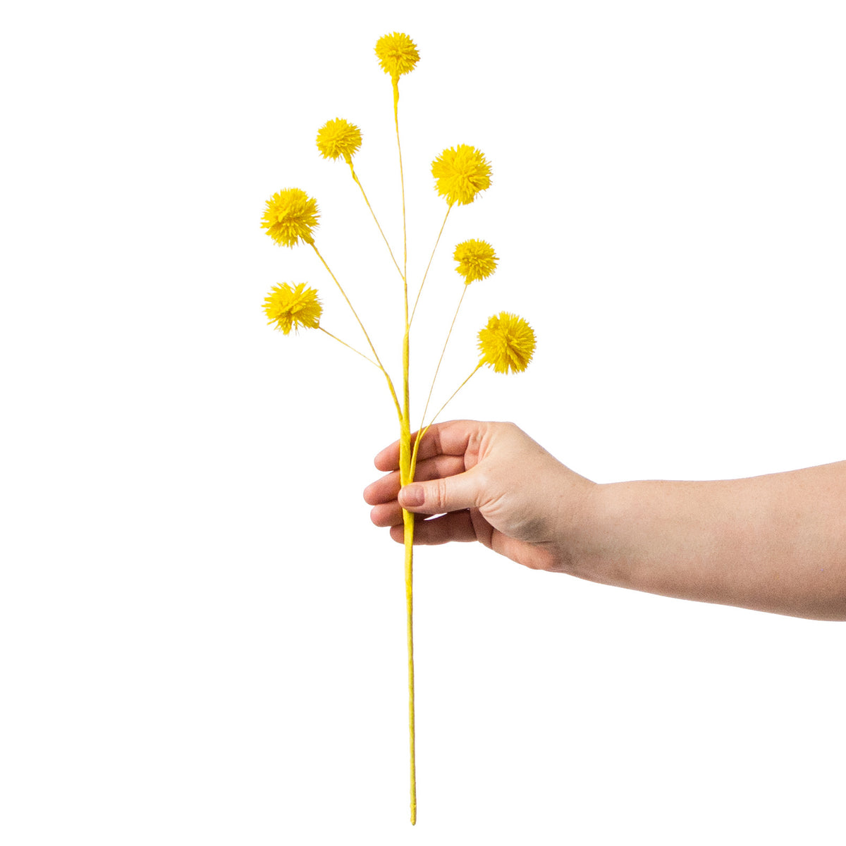 19" Flocked Pom Pom Spray: Yellow detail photo 3