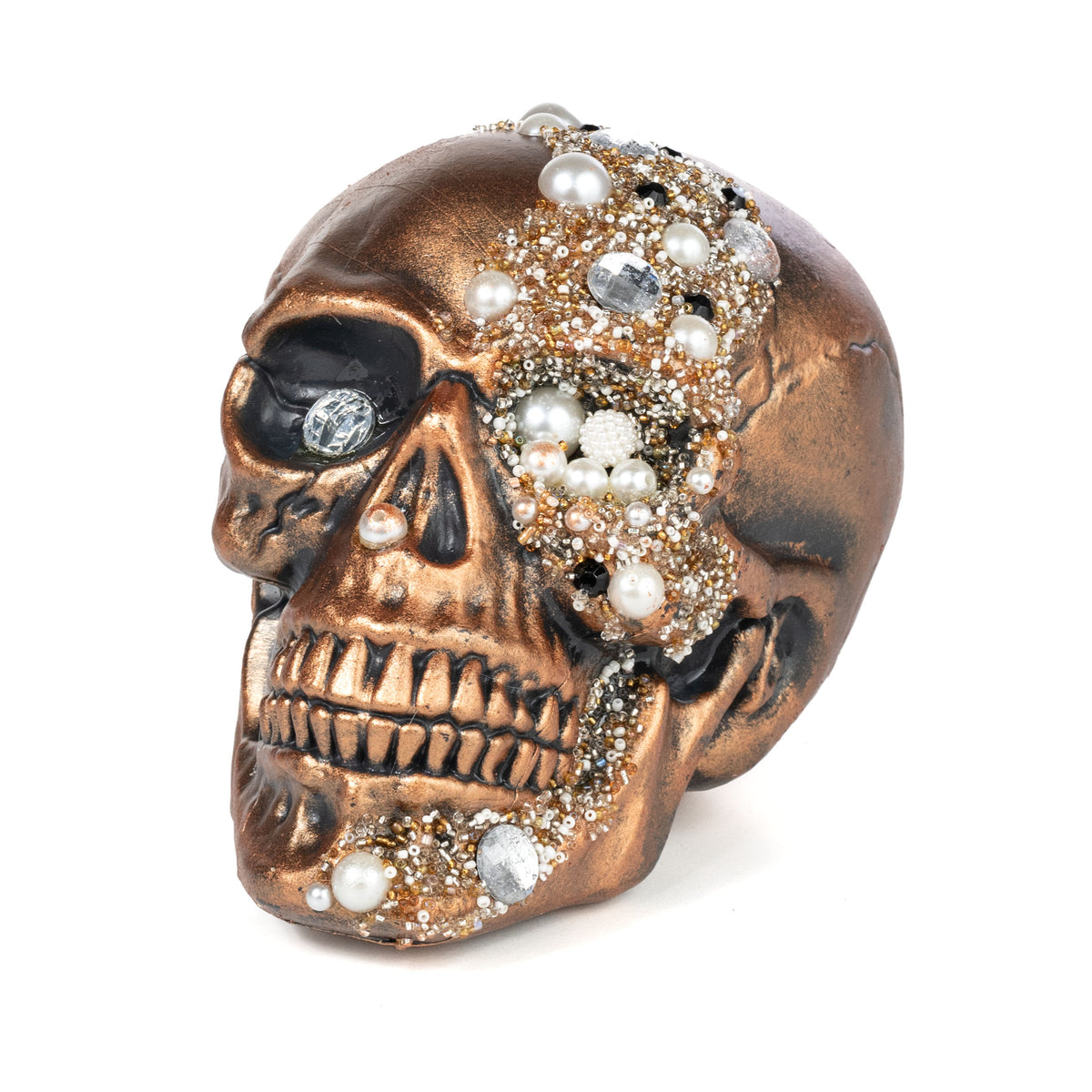 8" Foam Skull with Beads & Glitter: Antique Gold Item Number: HH753008