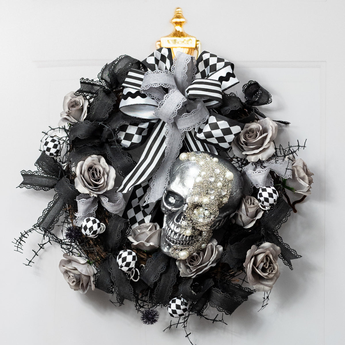 8" Foam Skull with Beads & Glitter: Antique Silver Lifestyle Photo