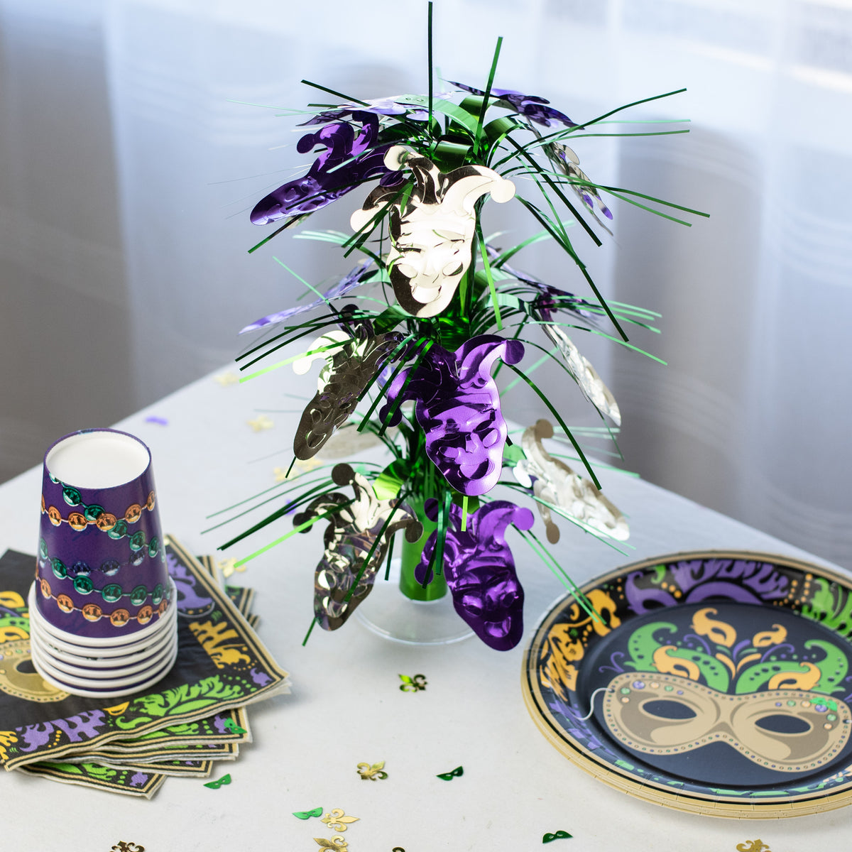 12" Foil Tabletop Mardi Gras Jester Fountain Decoration Lifestyle Photo