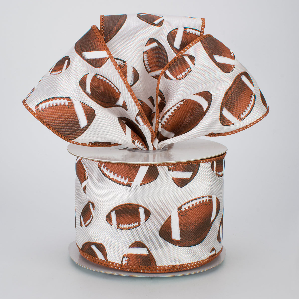 2.5" Football Ribbon: Brown & White (10 Yards) Lifestyle Photo