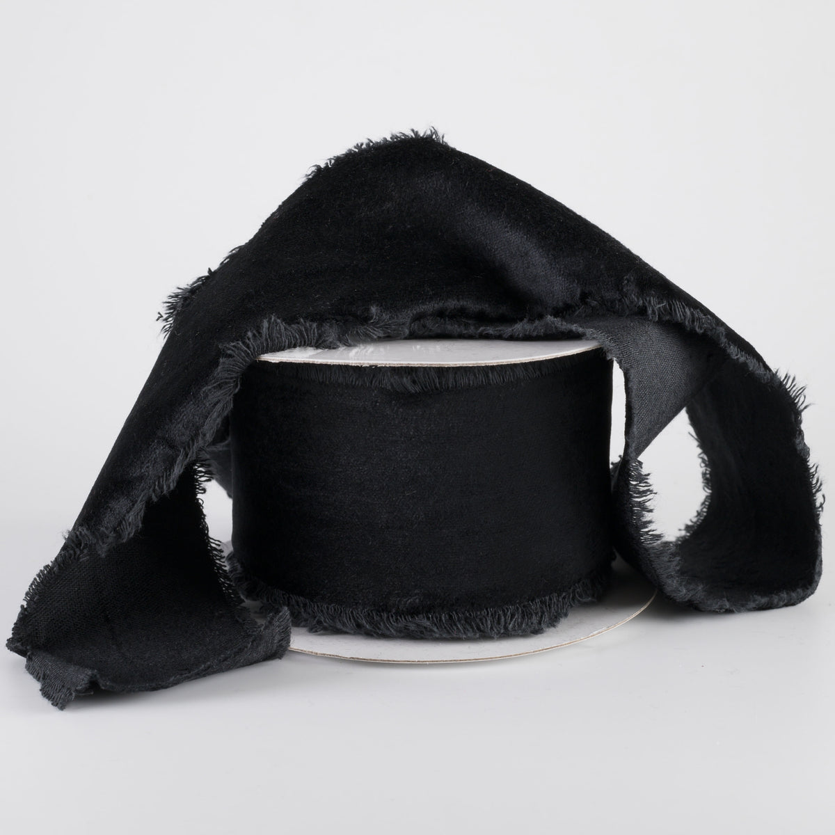 2.5" Frayed Edge Unwired Velvet Ribbon: Black (10 Yards) Lifestyle Photo