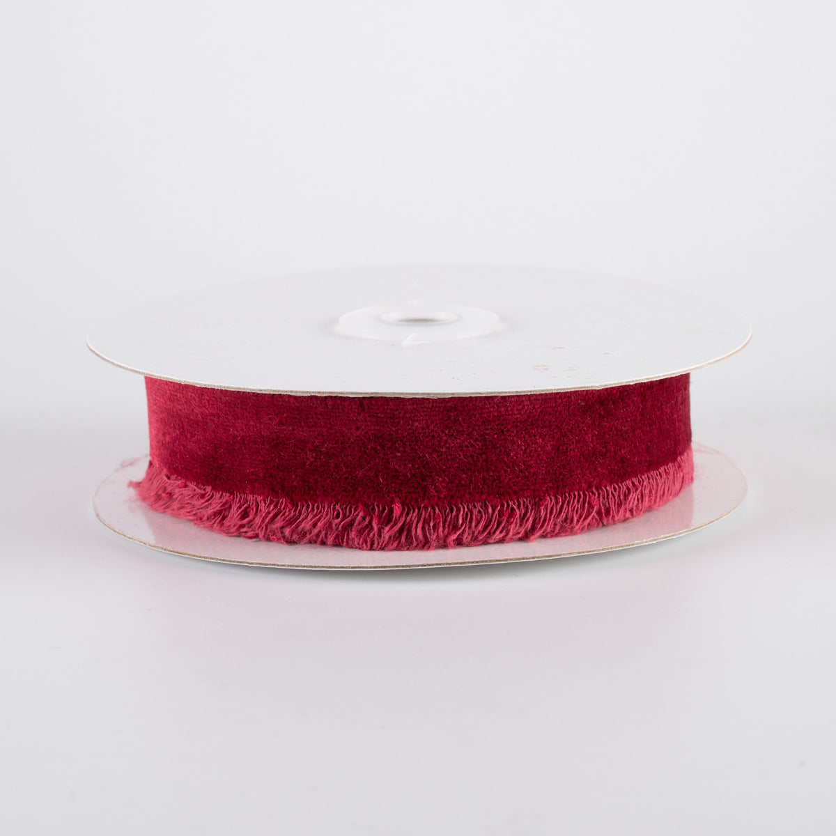 1" Frayed Edge Unwired Velvet Ribbon: Burgundy Red (10 Yards)