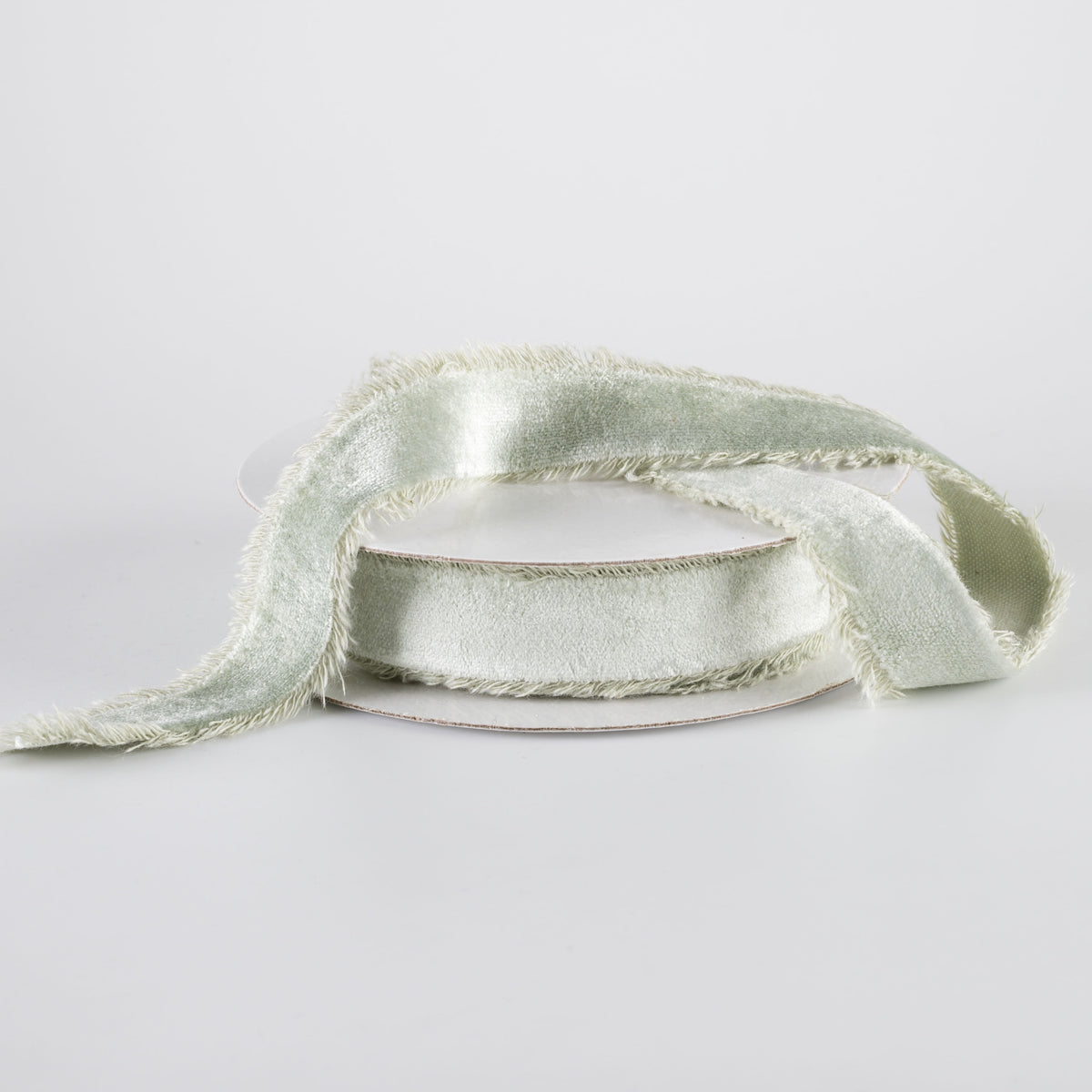 1" Frayed Edge Unwired Velvet Ribbon: Eucalyptus Green (10 Yards) Lifestyle Photo