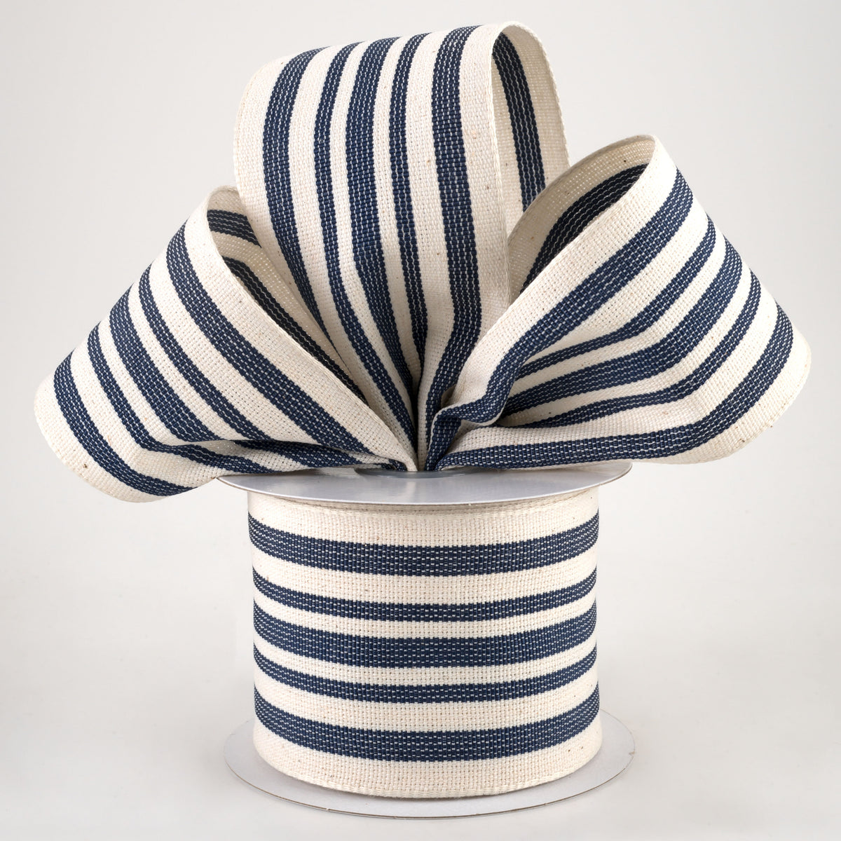 2.5" French Ticking Stripe Ribbon: Ivory & Navy (10 Yards) Lifestyle Photo