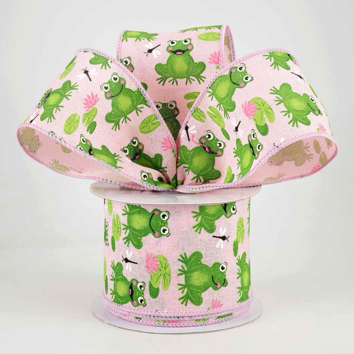 2.5" Frogs, Lily Pads, Dragon Flies Ribbon: Pale Pink (10 Yards) Lifestyle Photo