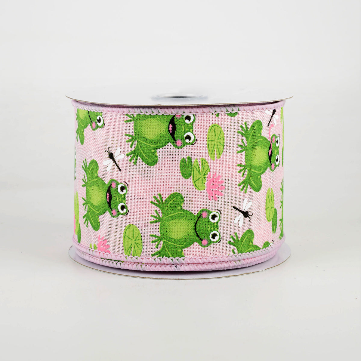 2.5" Frogs, Lily Pads, Dragon Flies Ribbon: Pale Pink (10 Yards)