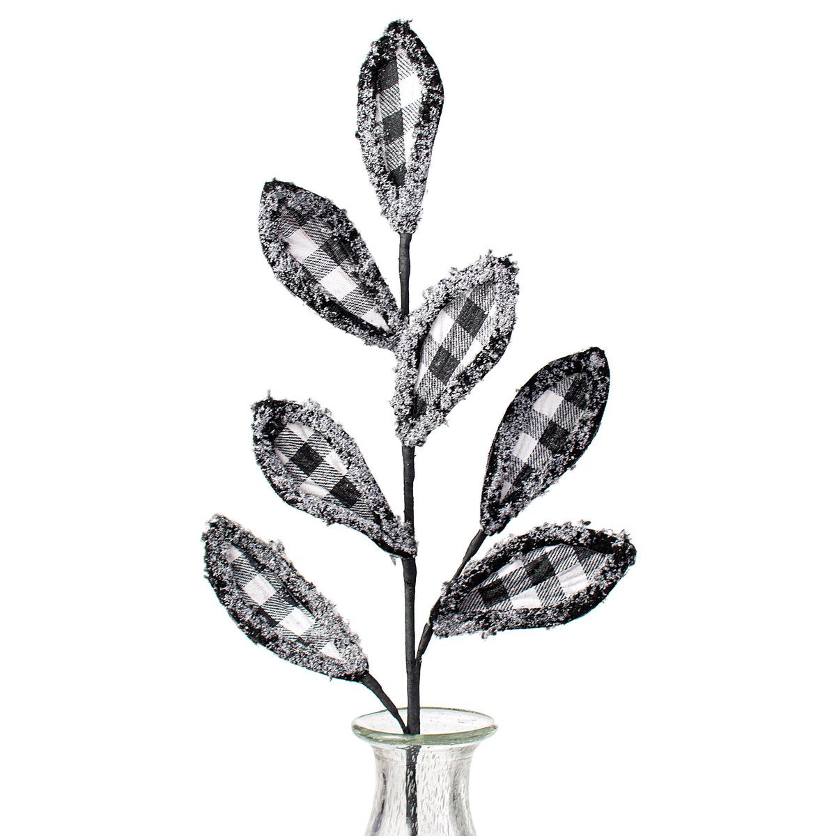 26" Frosted Check Leaf Spray: Black & White Item Number: 100897
