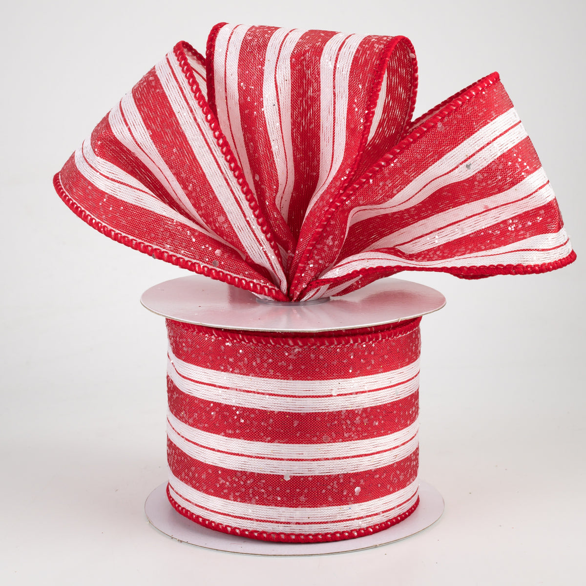 2.5" Frosted Stripe Ribbon: Red & White (10 Yards) Lifestyle Photo