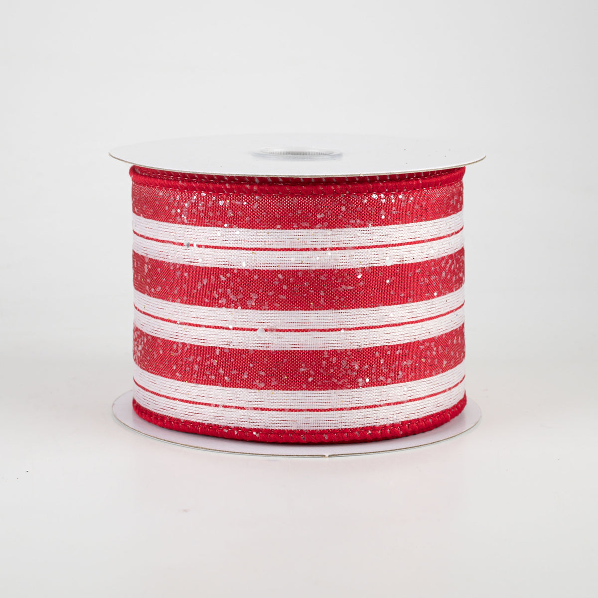 2.5" Frosted Stripe Ribbon: Red & White (10 Yards)