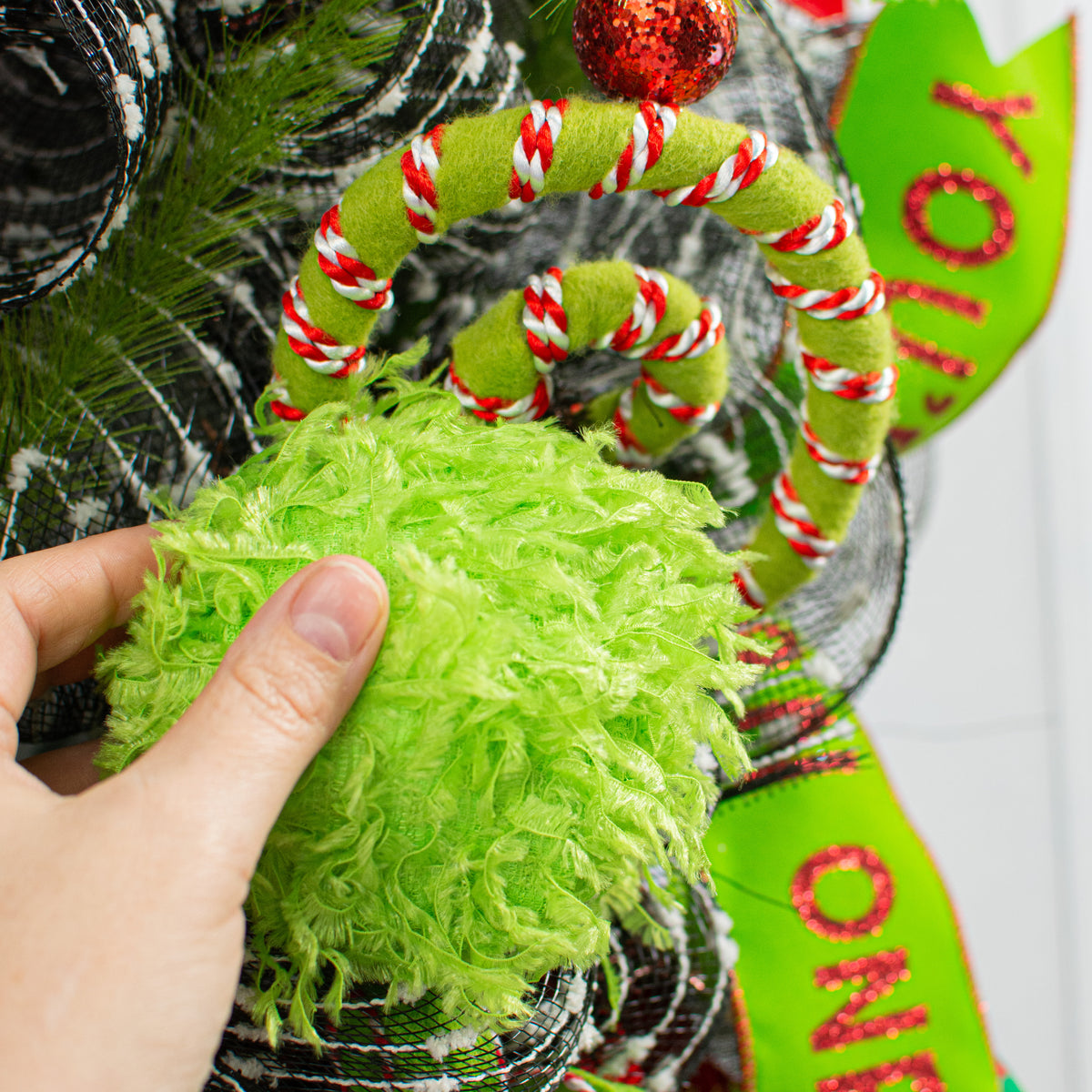3.25" Furry Fabric Ball Ornament: Lime Green Lifestyle Photo