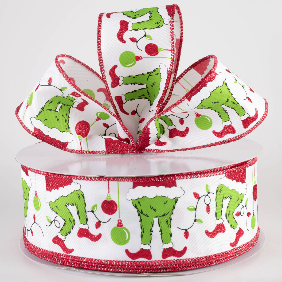 2.5" Furry Green Monster Elf Legs Ribbon: White (50 Yards) Lifestyle Photo