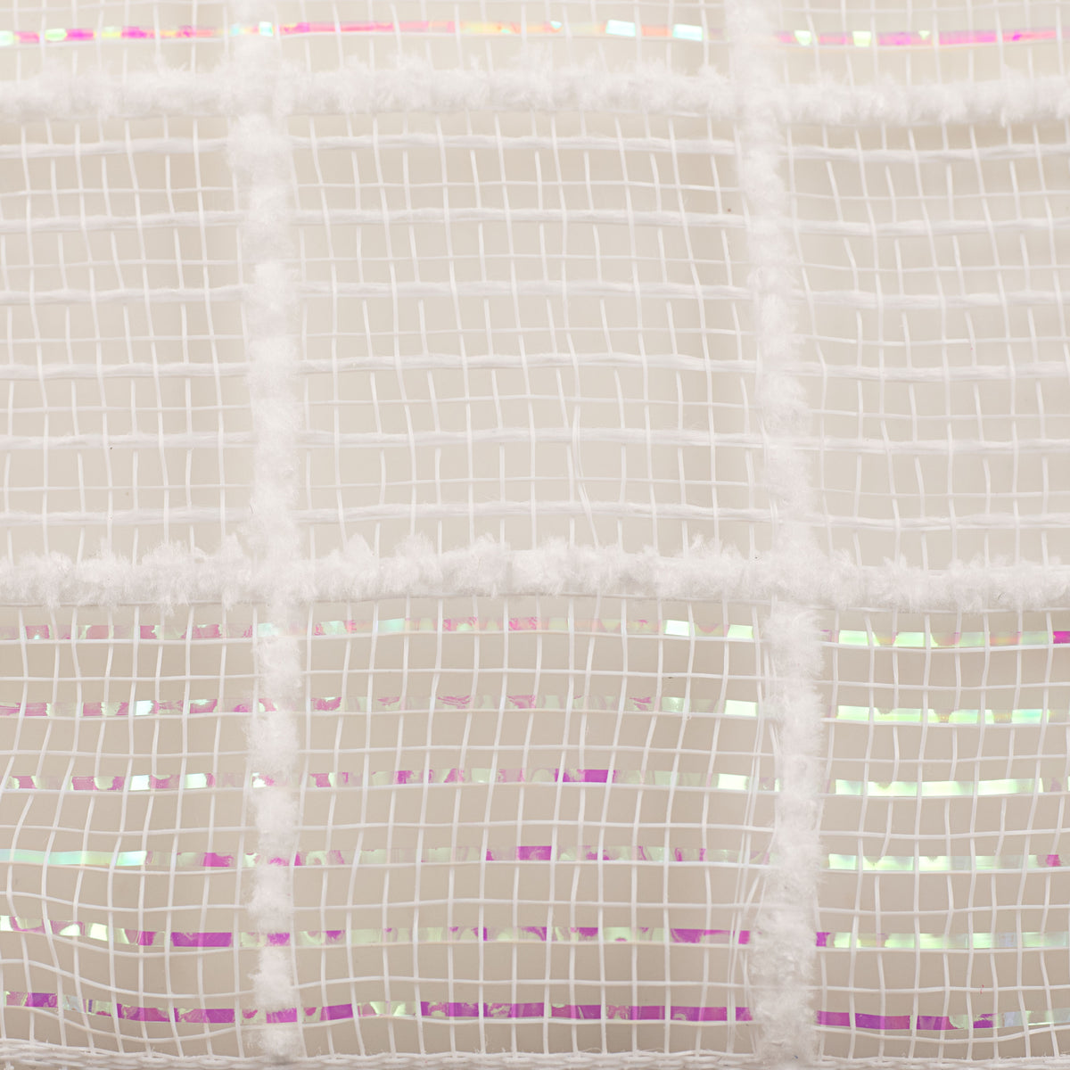 10" Fuzz Snow Check Mesh: White & Iridescent detail photo 3