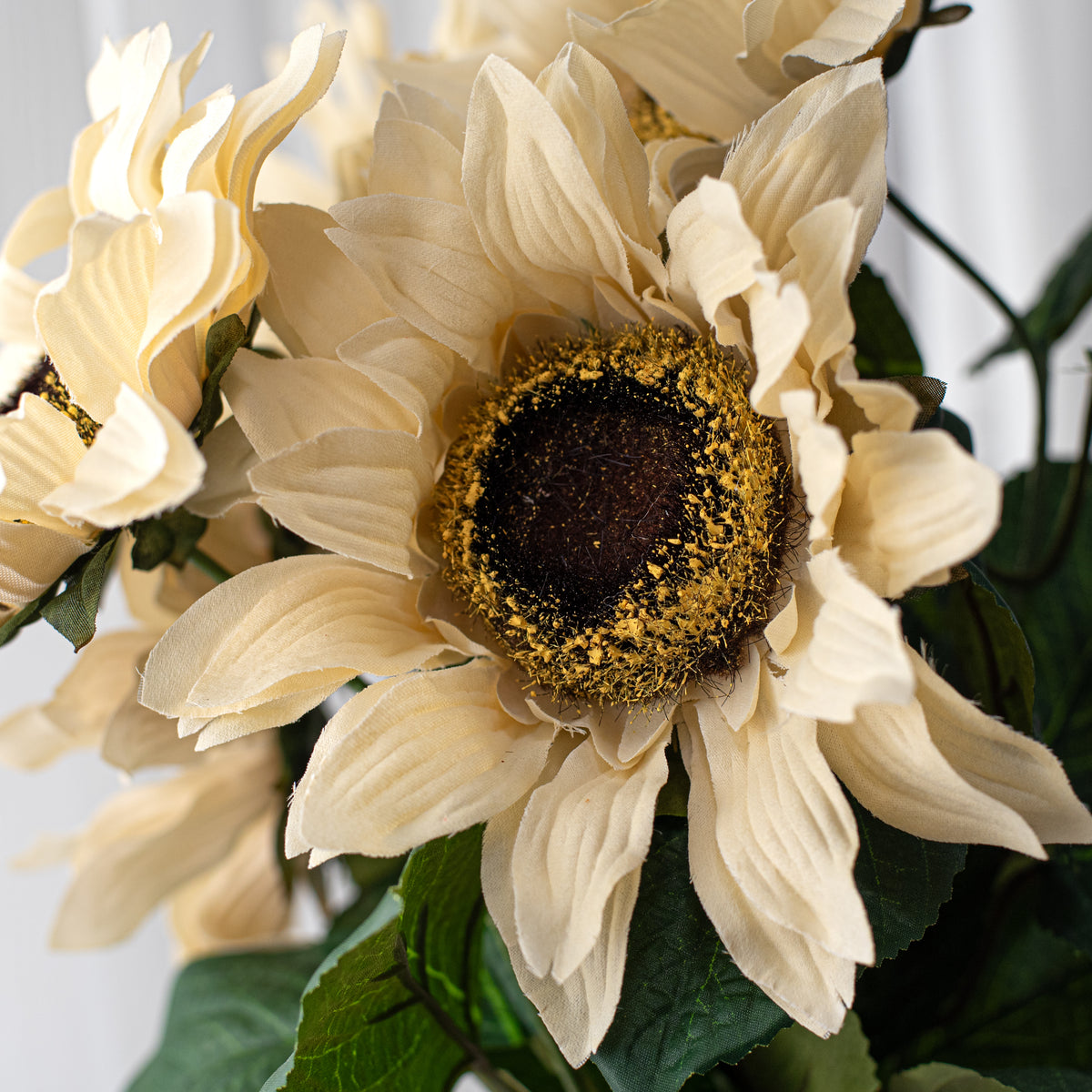 20" Fuzzy Fabric Sunflower Bush: Beige (5 Stem) Lifestyle Photo