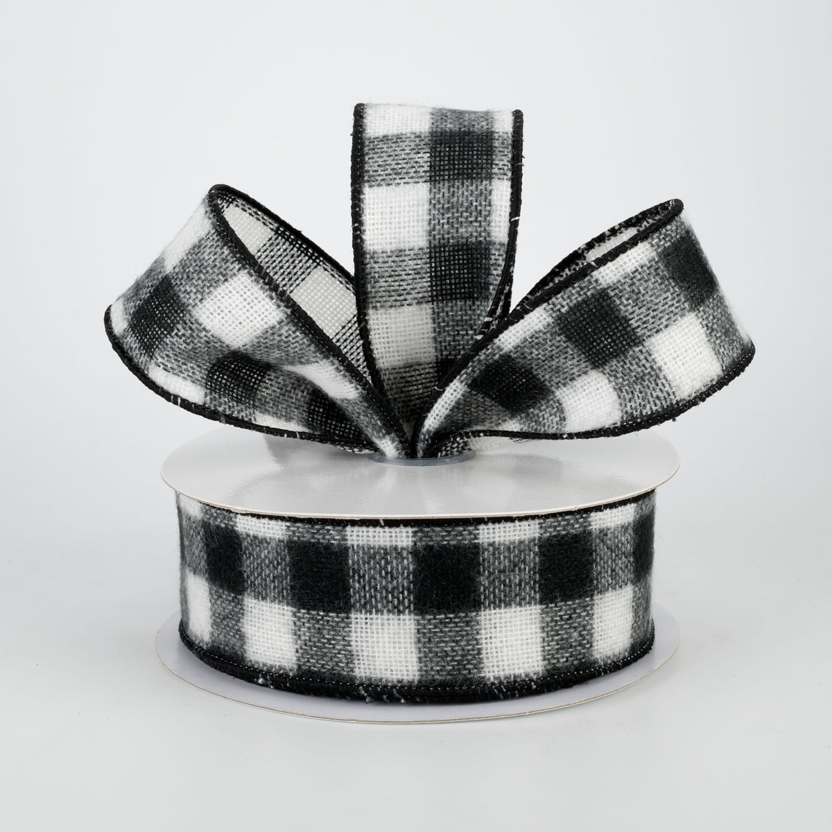 1.5" Fuzzy Flannel Check Ribbon: Black & White (10 Yards) Lifestyle Photo