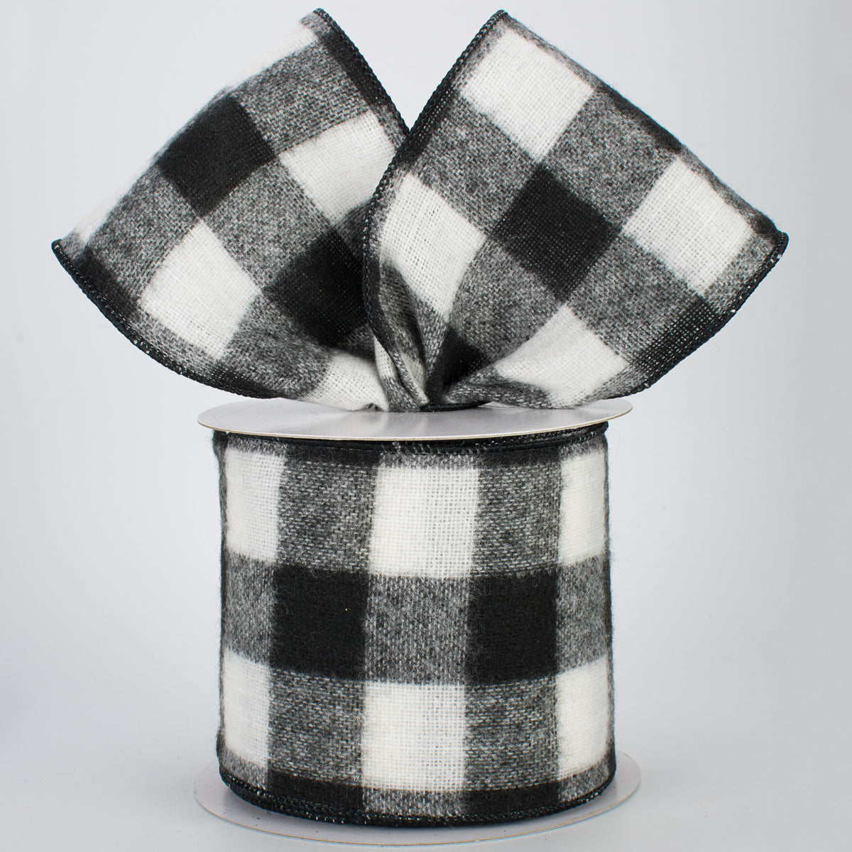 4" Fuzzy Flannel Check Ribbon: Black & White (10 Yards) Lifestyle Photo