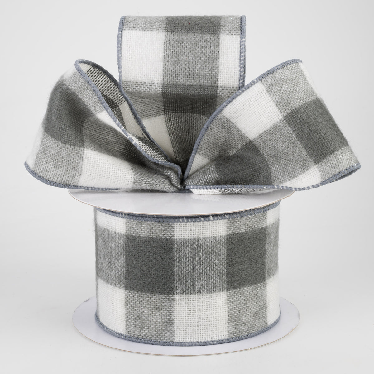 2.5" Fuzzy Flannel Check Ribbon: Grey & White (10 Yards) Lifestyle Photo