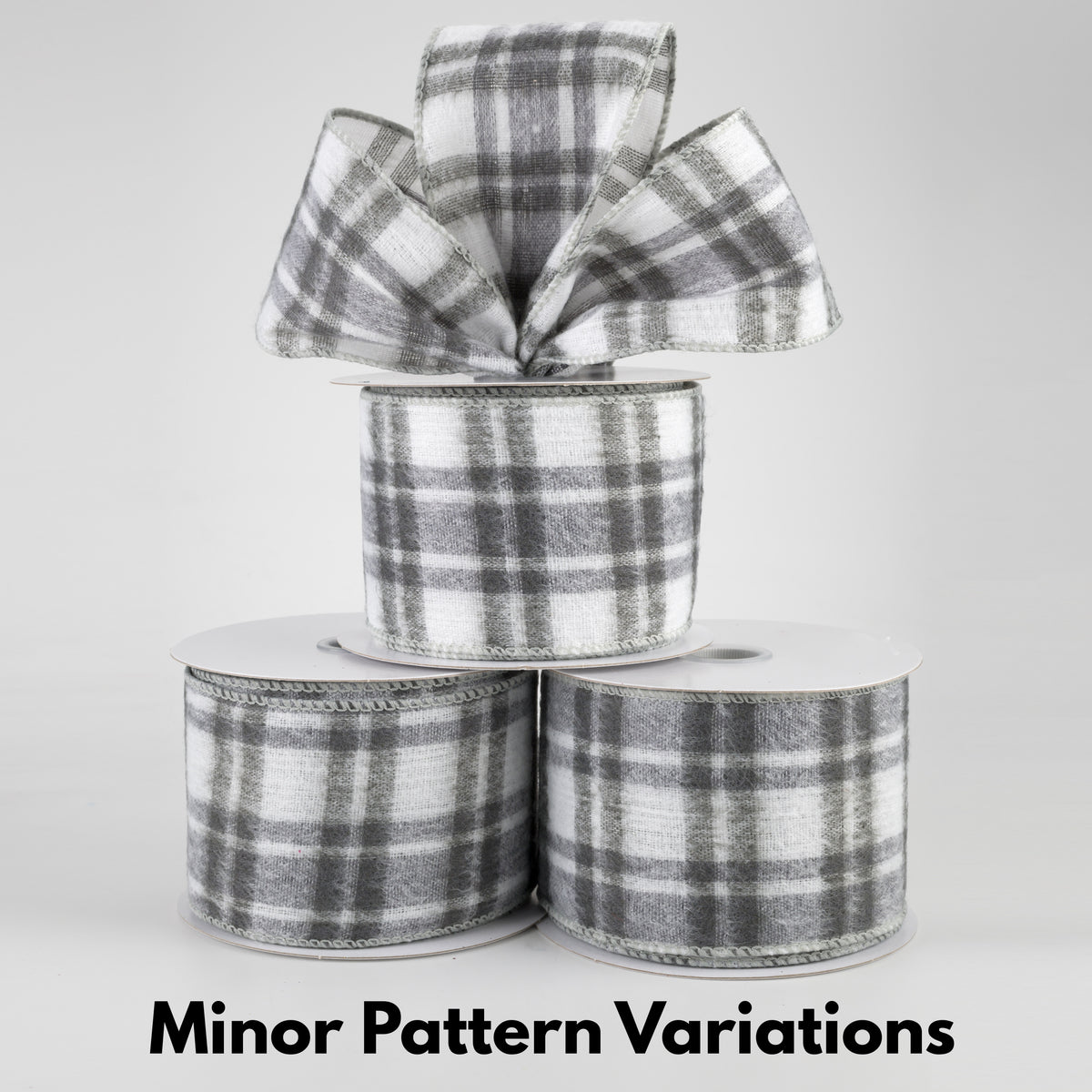 2.5" Fuzzy Flannel Plaid Ribbon: Grey & White (10 Yards) Lifestyle Photo